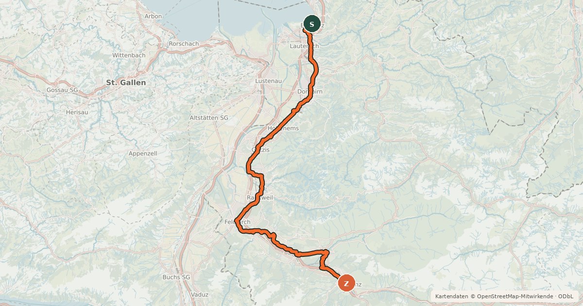 Kartenübersicht der Radroute Dörfer-Städte Route