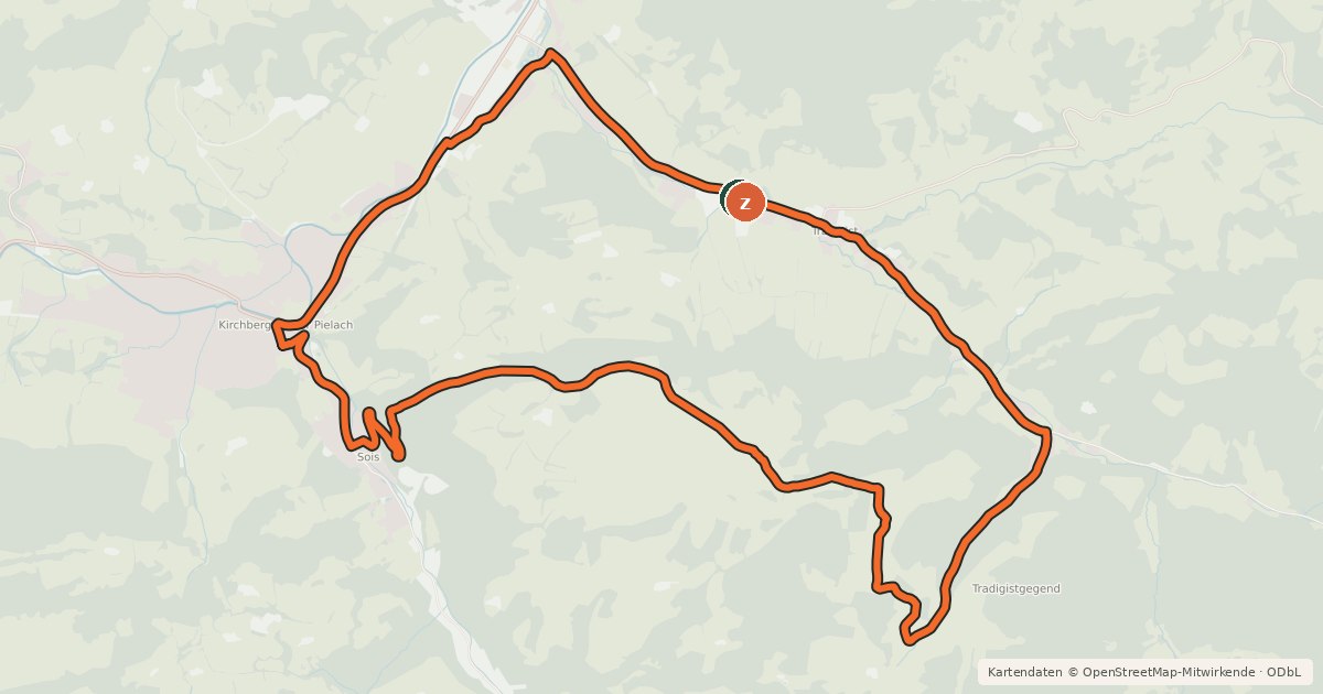 Kartenübersicht der Radroute Dörfl auf der Eben - Route