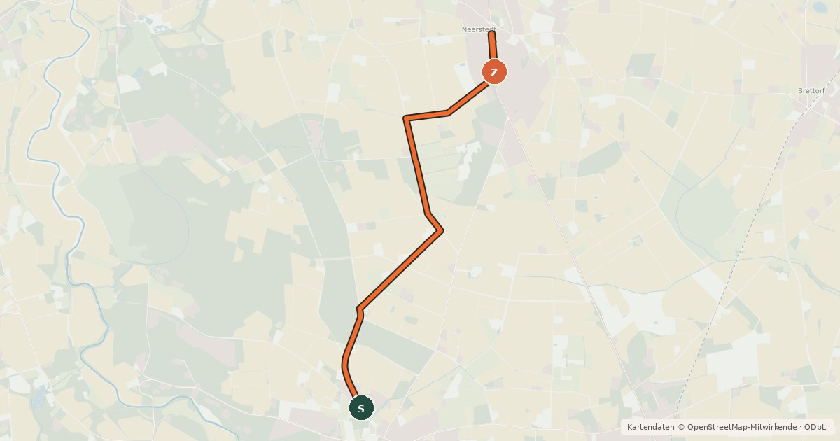 Kartenübersicht der Radroute Dötlingen (04) - Neerstedt (30)