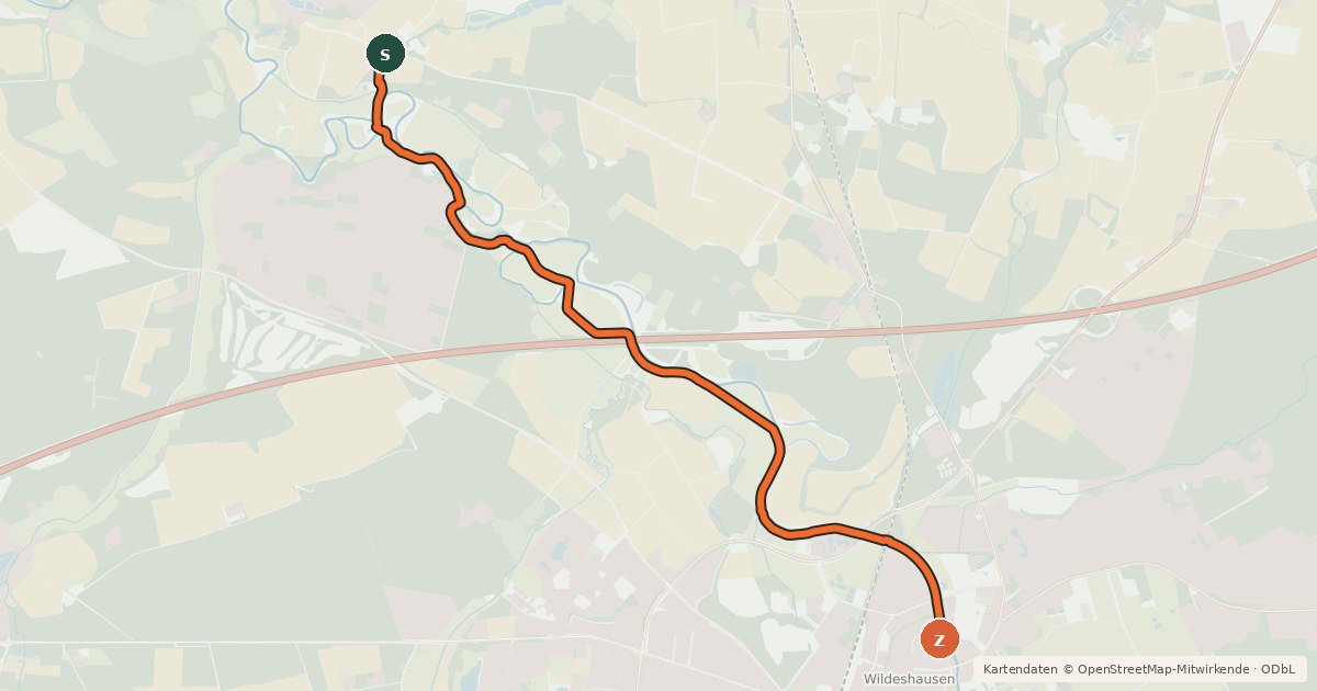 Kartenübersicht der Radroute Dötlingen (09) - Wildeshausen (40)