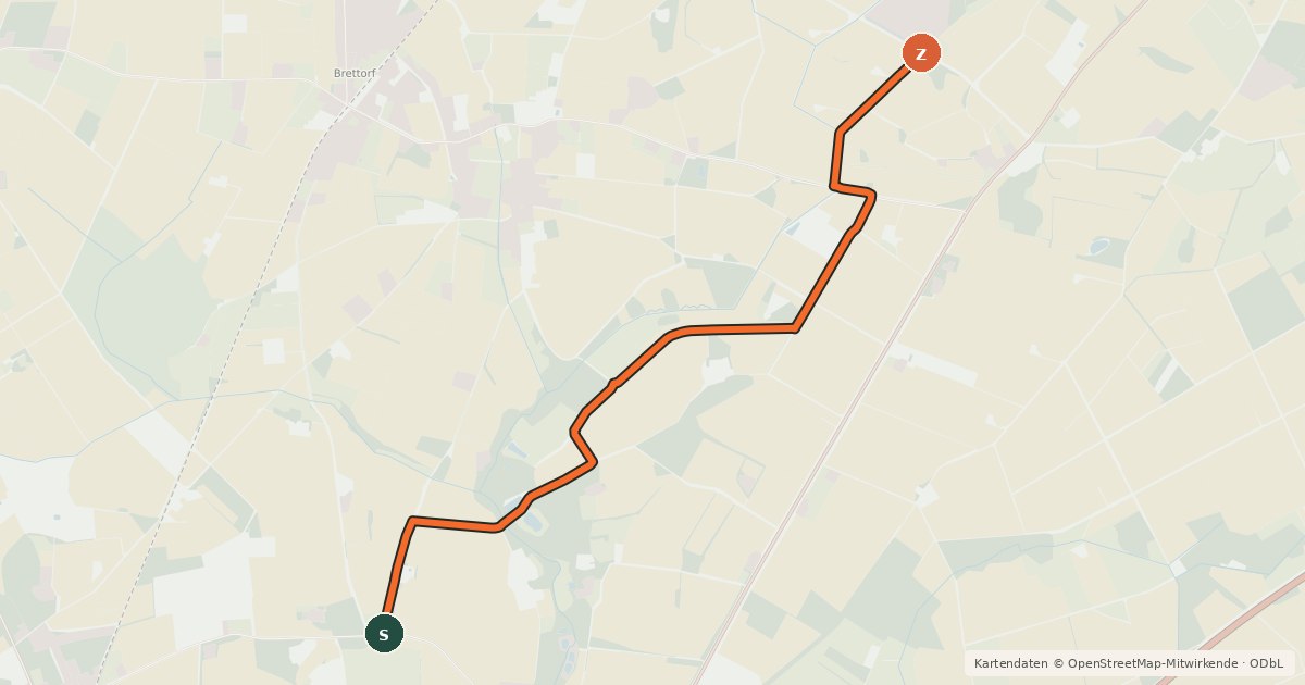 Kartenübersicht der Radroute Dötlingen (43) - Dötlingen (93)