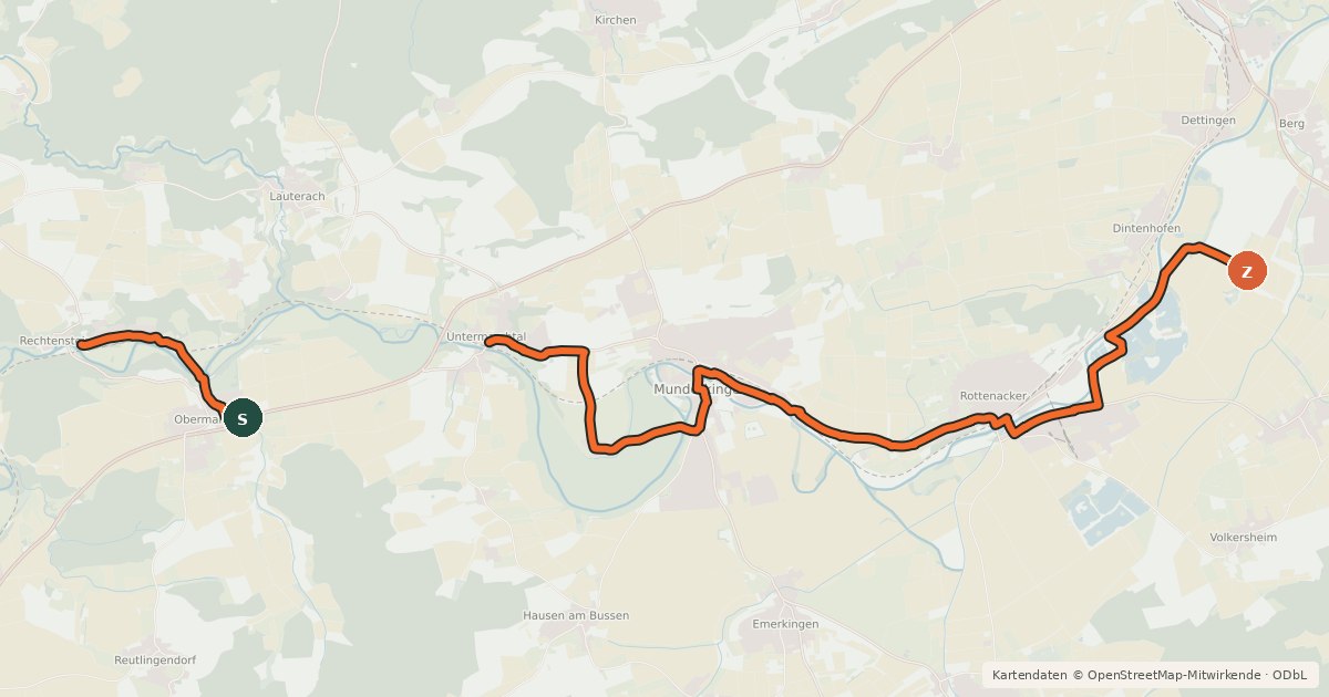 Kartenübersicht der Radroute Donau-Bussen-Schleife