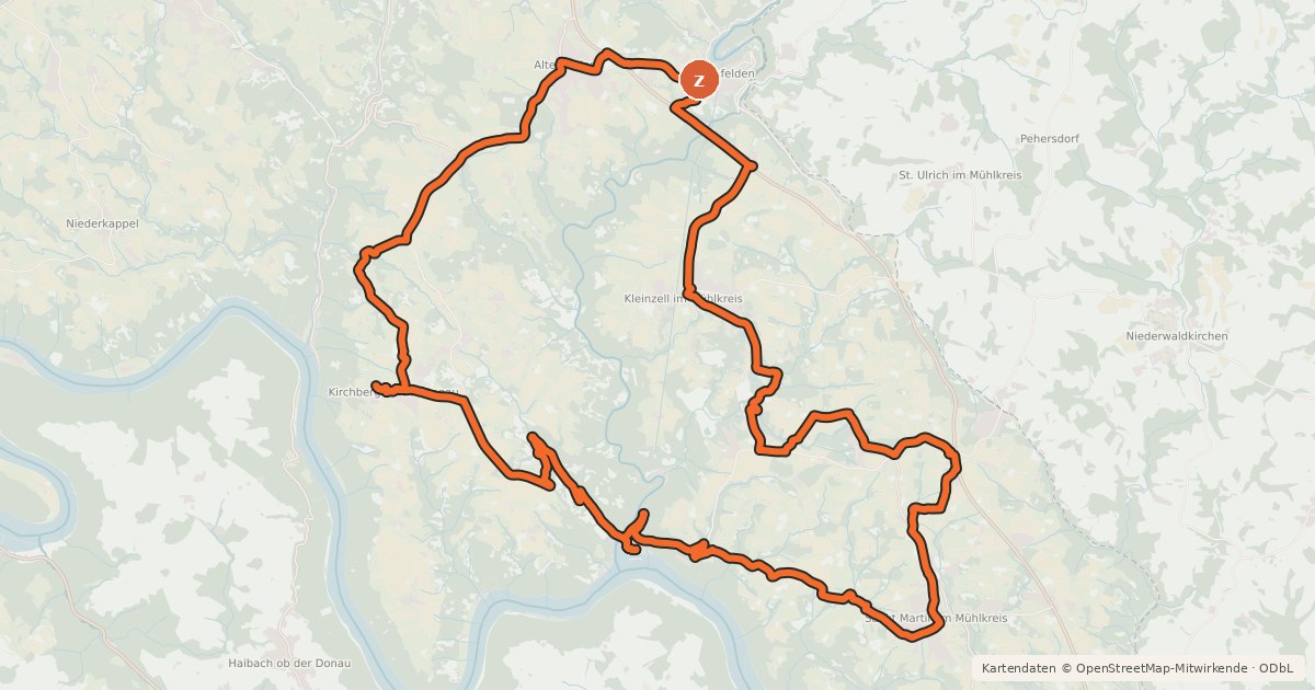 Kartenübersicht der Radroute Donau-Granit-Runde