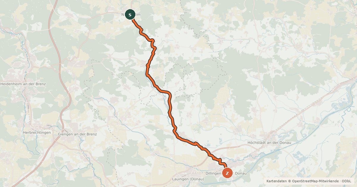 Kartenübersicht der Radroute Donau-Härtsfeld-Radweg