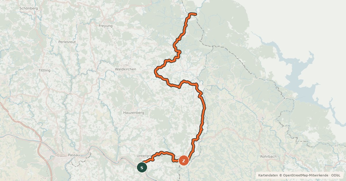 Kartenübersicht der Radroute Donau-Moldau-Radweg