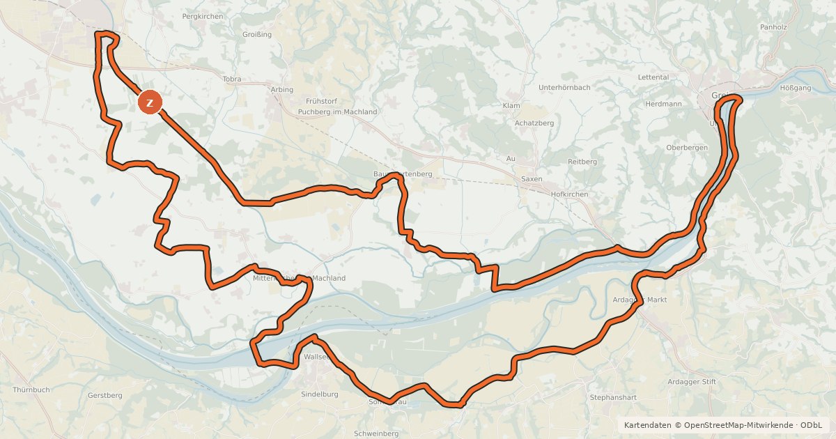 Kartenübersicht der Radroute Donauauenradweg