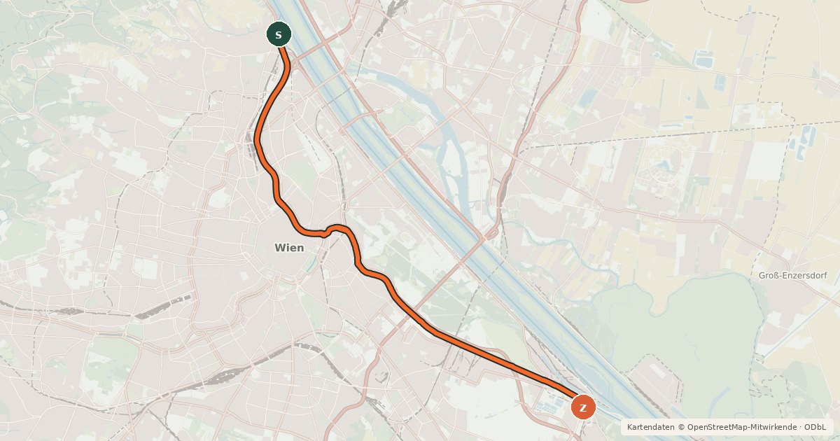 Kartenübersicht der Radroute Donaukanalradweg