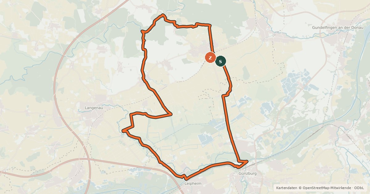 Kartenübersicht der Radroute Donaumoos - Schwäbisches Donautal - Route 4