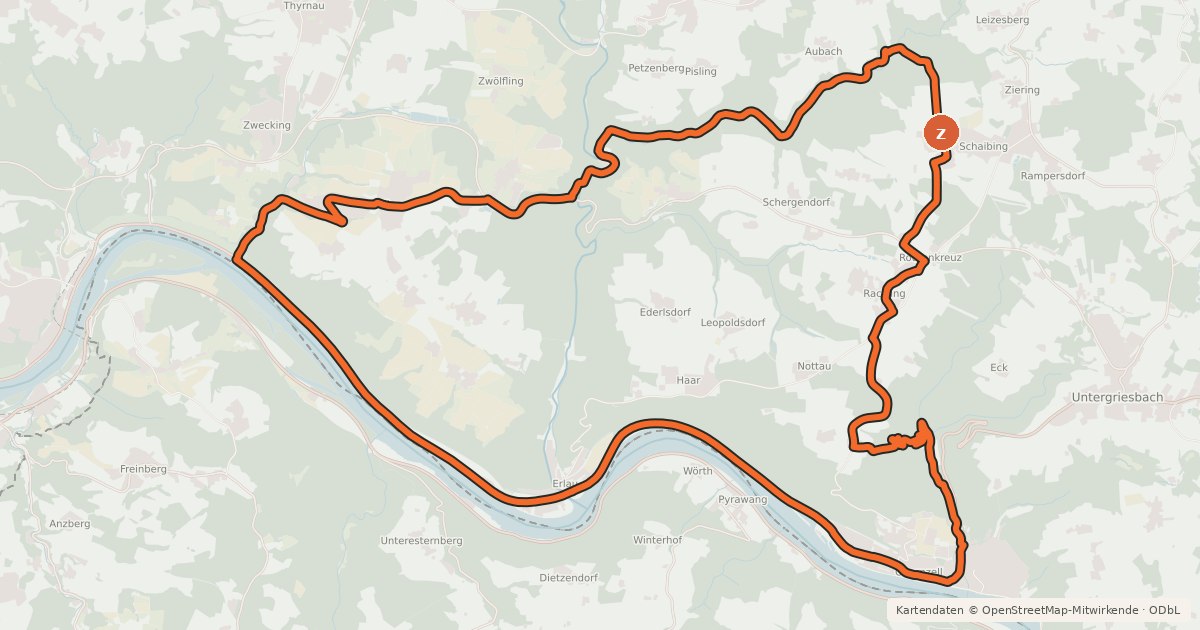 Kartenübersicht der Radroute Donauperlen-Radrundweg