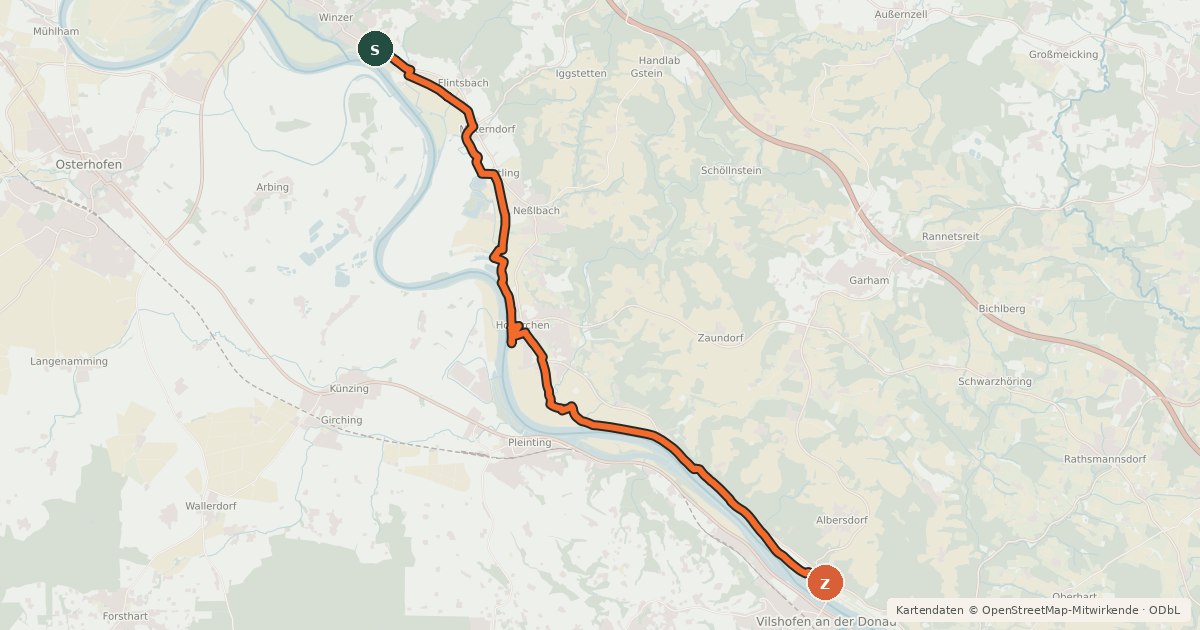 Kartenübersicht der Radroute Donauplanetenweg