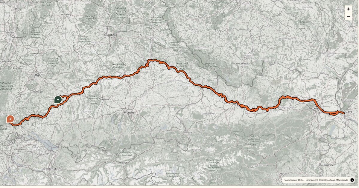Kartenübersicht des Donau-Radwegs