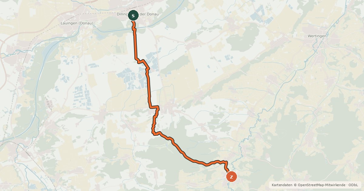 Kartenübersicht der Radroute Donauried-Radweg