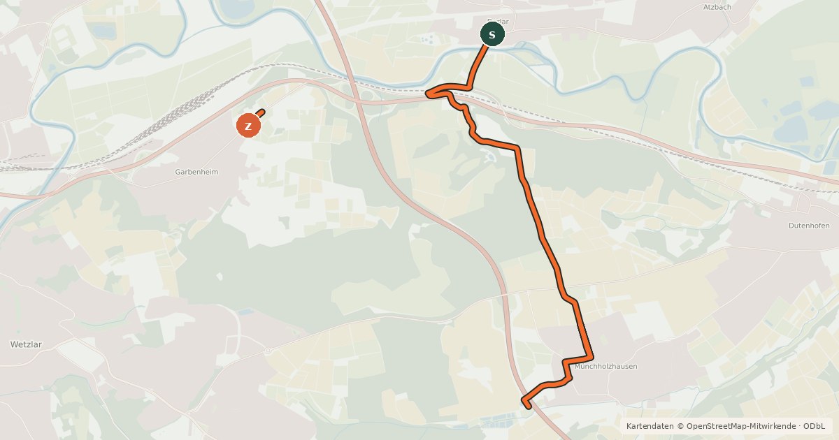 Kartenübersicht der Radroute Dorlar - Münchholzhausen