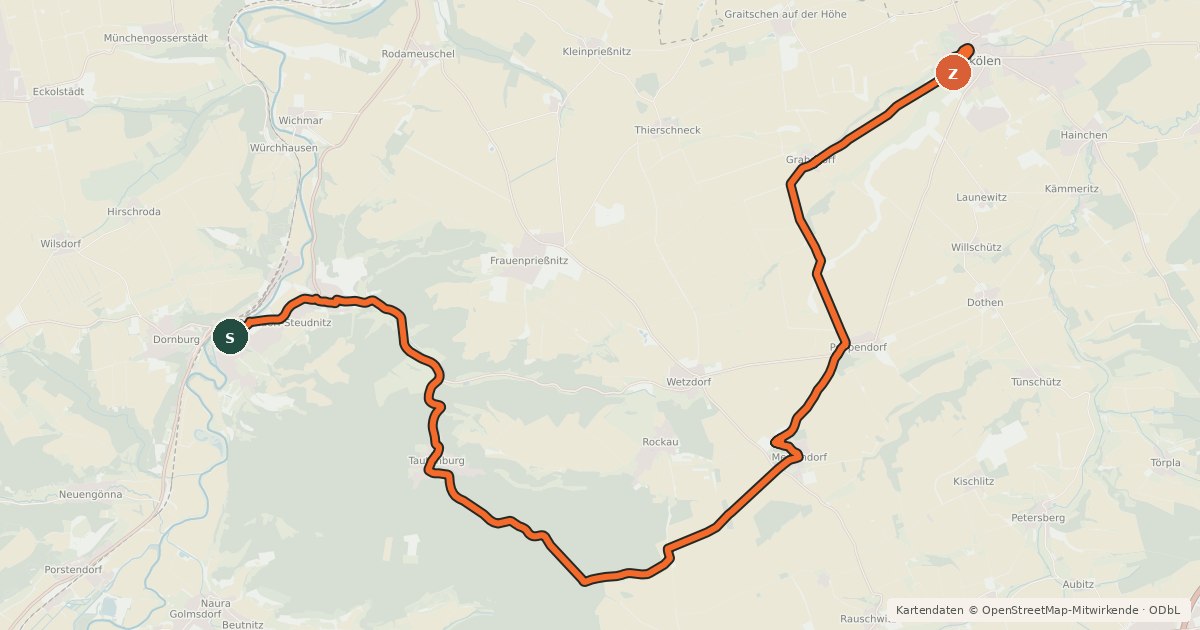 Kartenübersicht der Radroute Dornburg - Schkölen