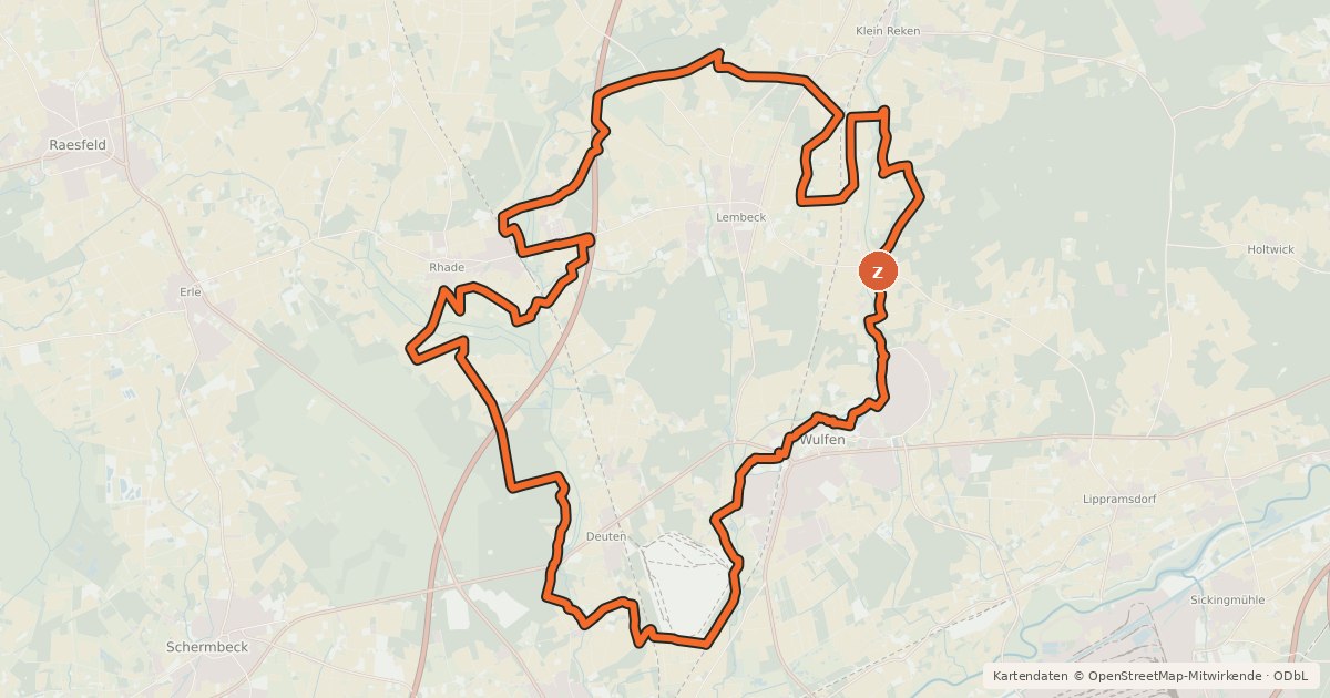 Kartenübersicht der Radroute Dorsten Tour 1