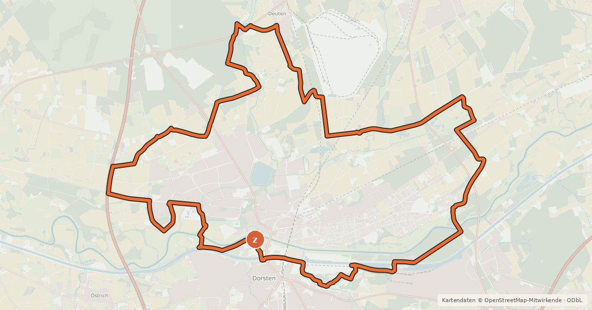 Kartenübersicht der Radroute Dorsten Tour 2