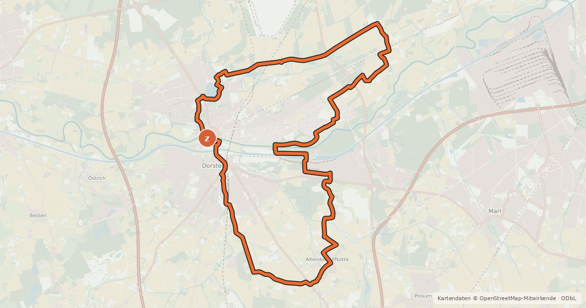 Kartenübersicht der Radroute Dorsten Tour 7