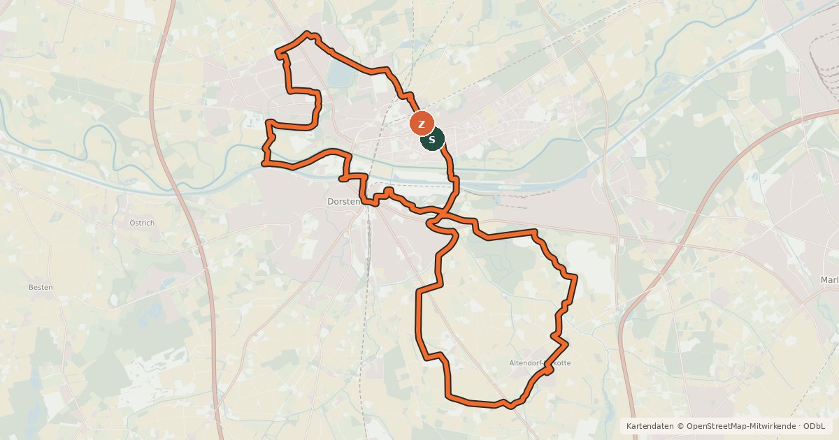 Kartenübersicht der Radroute Dorsten Tour 9