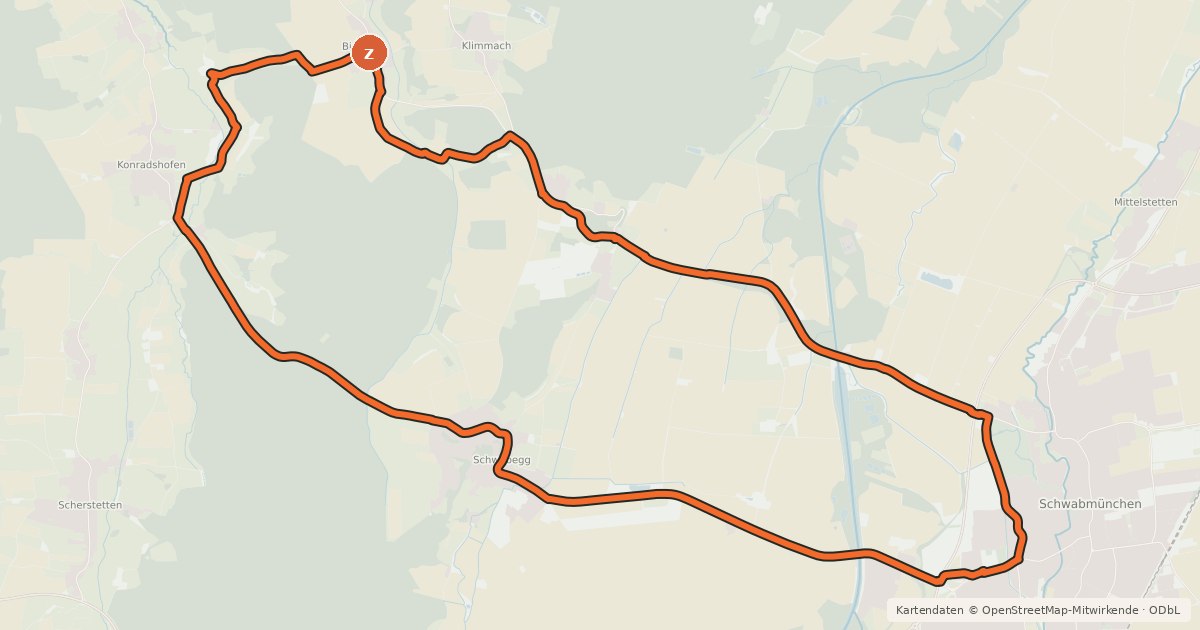Kartenübersicht der Radroute Dr.-Karl-Vogele-Radweg