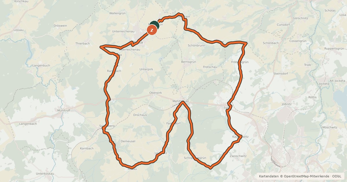 Kartenübersicht der Radroute Drachenradweg (große Runde)