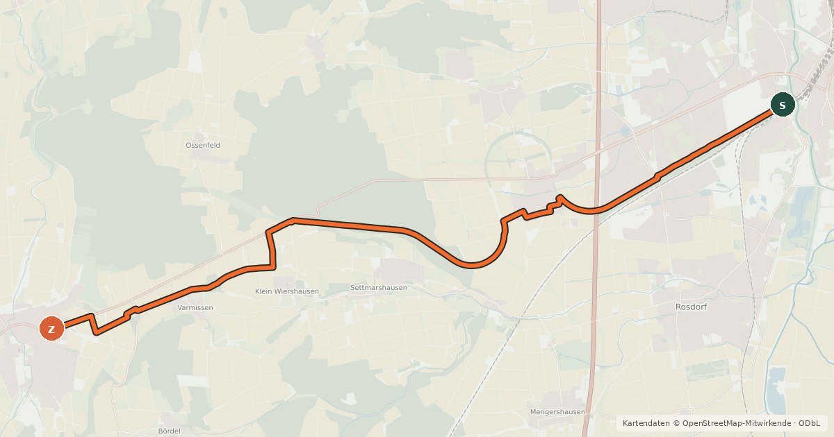 Kartenübersicht der Radroute Dransfeld–Göttingen