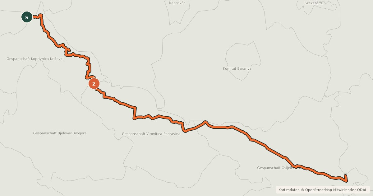 Kartenübersicht der Radroute Drava route