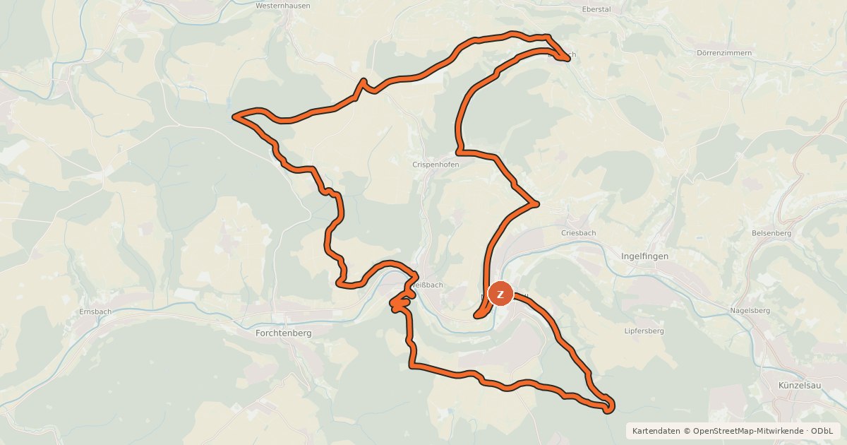 Kartenübersicht der Radroute Drei-Täler-Tour