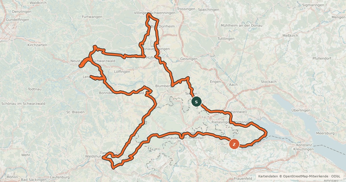 Kartenübersicht der Radroute Drei-Welten-Radweg