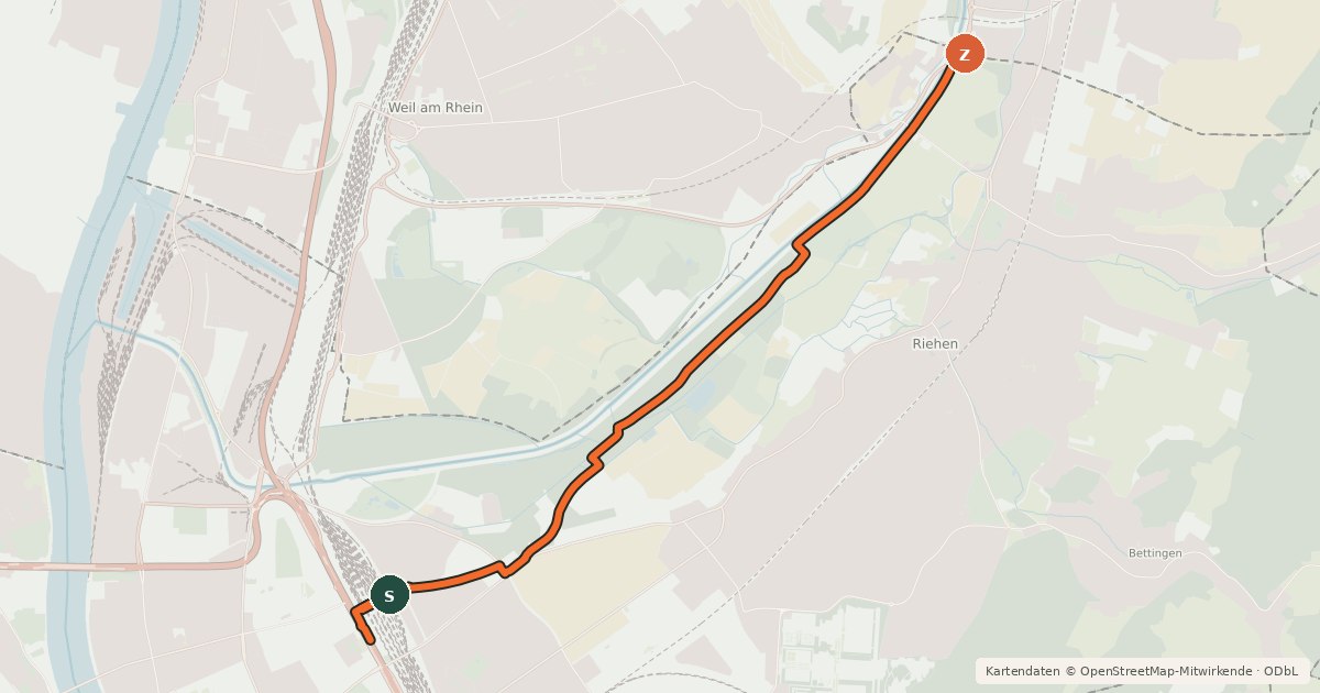 Kartenübersicht der Radroute Dreiland-Radweg Zubringer Basel (Schweizer Teil)