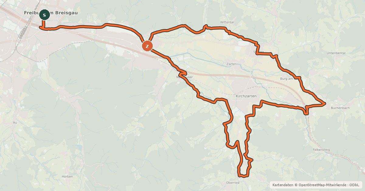 Kartenübersicht der Radroute Dreisamtal-Radwanderweg