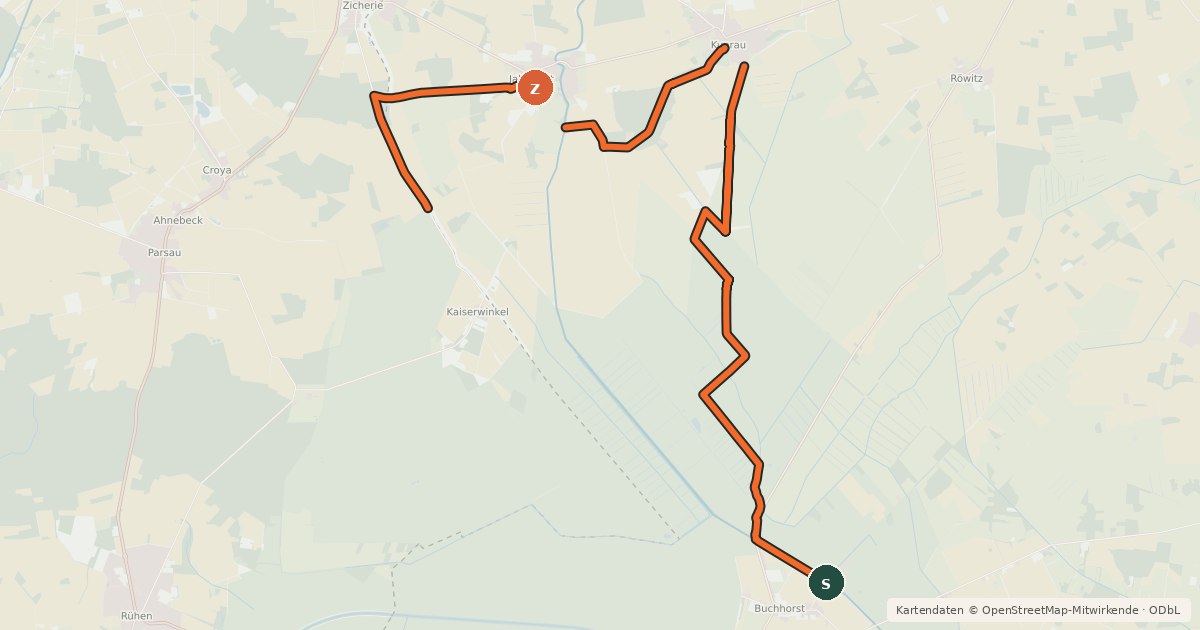 Kartenübersicht der Radroute Drömlingsrundweg