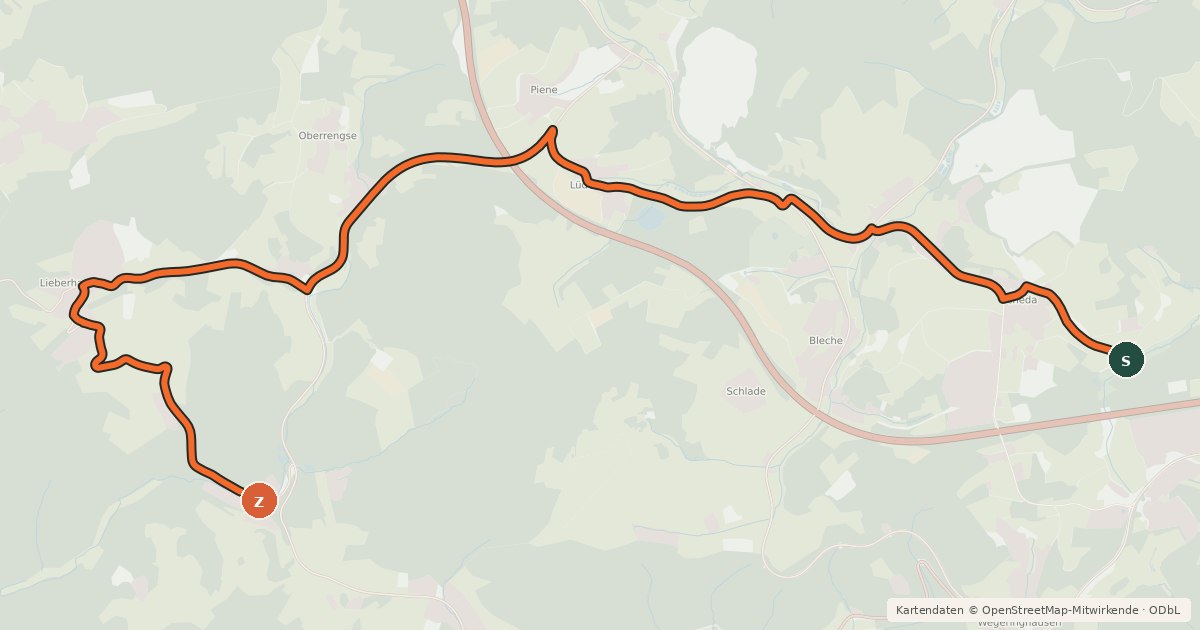 Kartenübersicht der Radroute Drolshagen (01) - Bergneustadt (28)