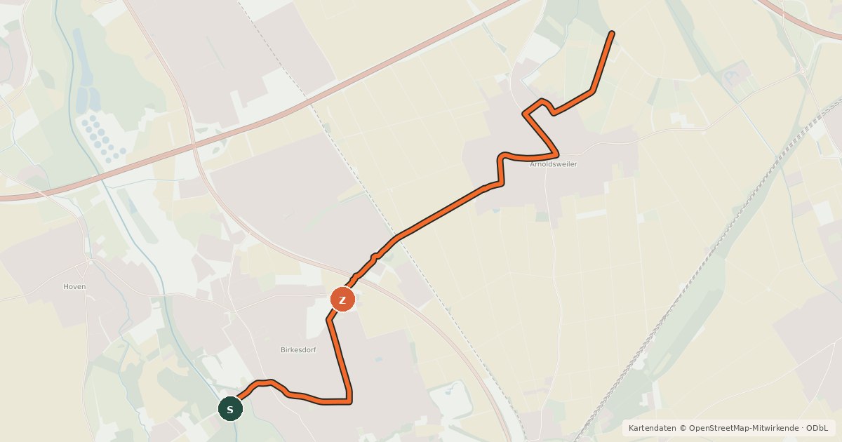 Kartenübersicht der Radroute Düren (10) - Düren (93)