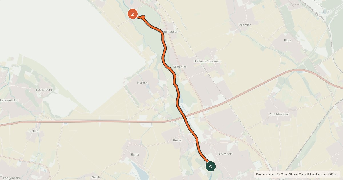 Kartenübersicht der Radroute Düren (10) - Inden (11)