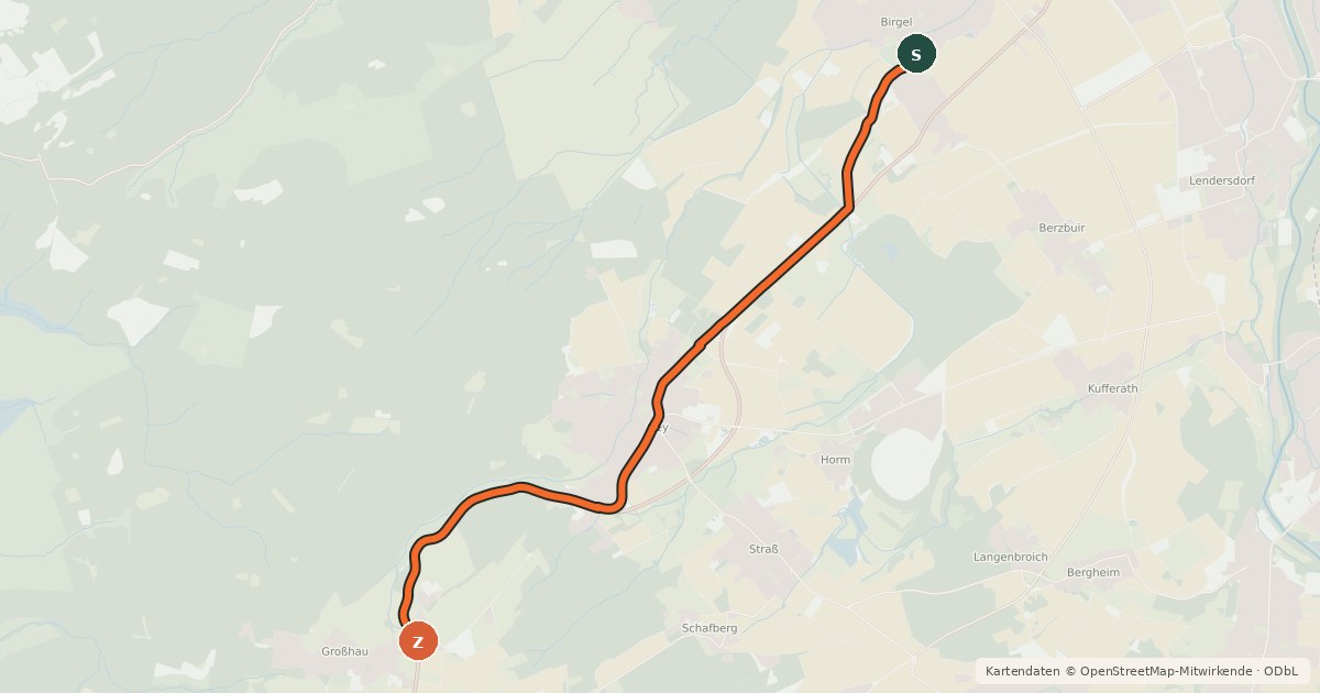 Kartenübersicht der Radroute Düren (51) - Hürtgenwald (54)