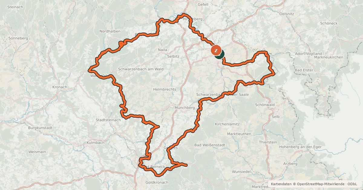 Kartenübersicht der Radroute Durch Bayerns steinreiche Ecke