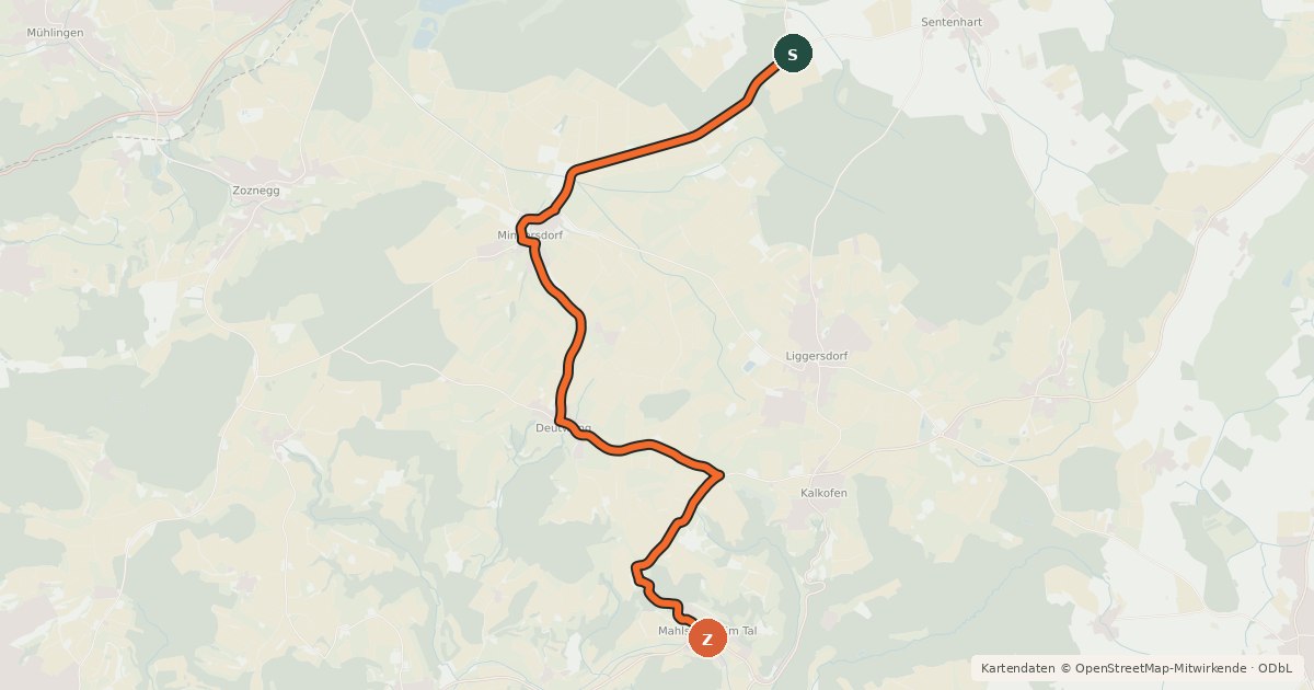 Kartenübersicht der Radroute Durch das Hohenfelser Bergland (2 Variante A)