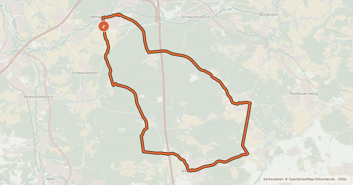 Kartenübersicht der Radroute Durch den Lorenzer Reichswald