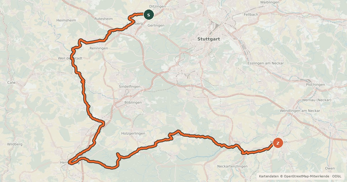 Kartenübersicht der Radroute E-Bike Region Stuttgart - Landkreis Böblingen