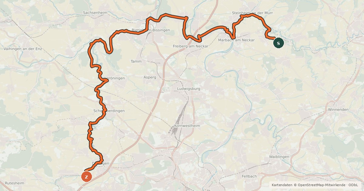 Kartenübersicht der Radroute E-Bike Region Stuttgart - Landkreis Ludwigsburg