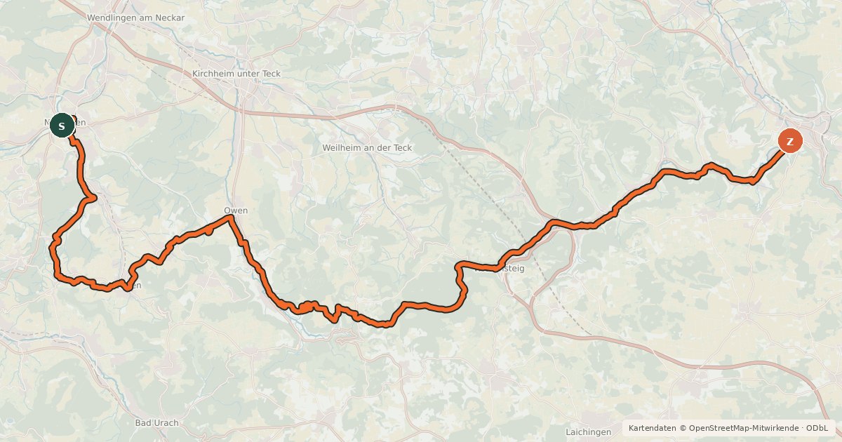 Kartenübersicht der Radroute E-Bike-Region Stuttgart (Südost)