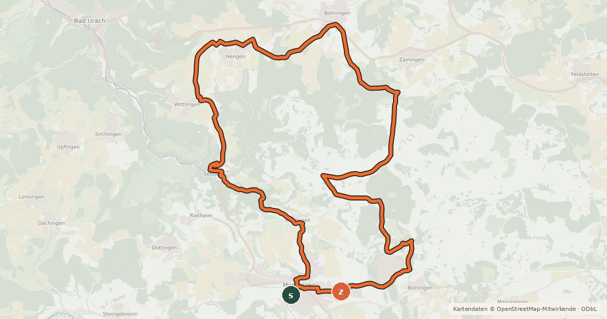 Kartenübersicht der Radroute e-Bike Tour 3 - Gruorn und Trailfinger Schlucht