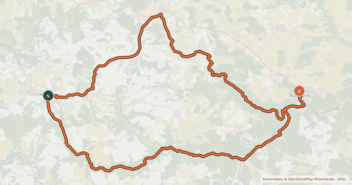 Kartenübersicht der Radroute e-Bike Tour 8 - Blautopf-Tour