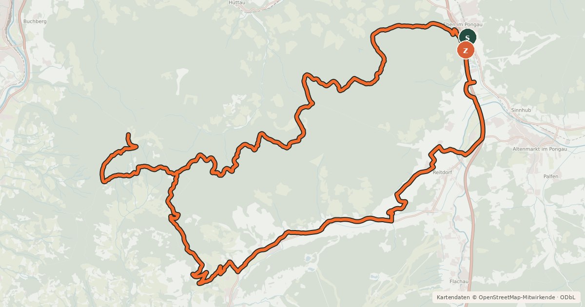 Kartenübersicht der Radroute Eben-Hochgründeck Runde