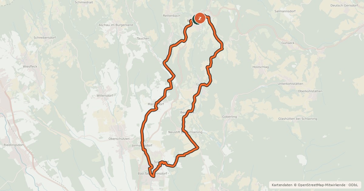 Kartenübersicht der Radroute Edelserpentin-Radweg