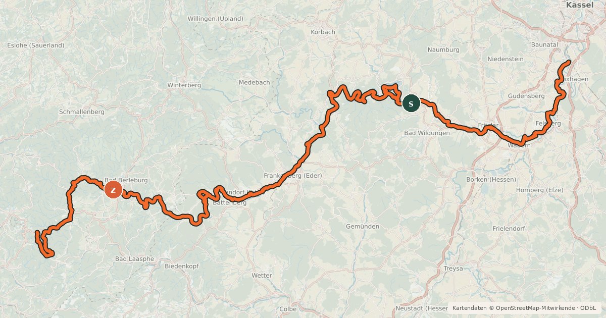 Kartenübersicht der Radroute Ederradweg