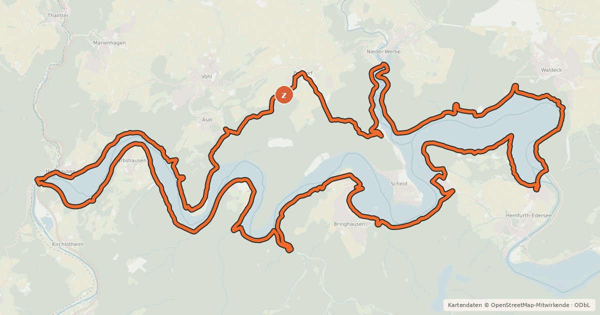 Kartenübersicht der Radroute Edersee-Radrundweg