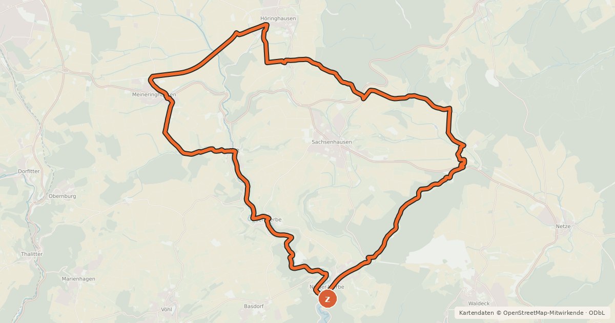 Kartenübersicht der Radroute Ederseeradweg ER1