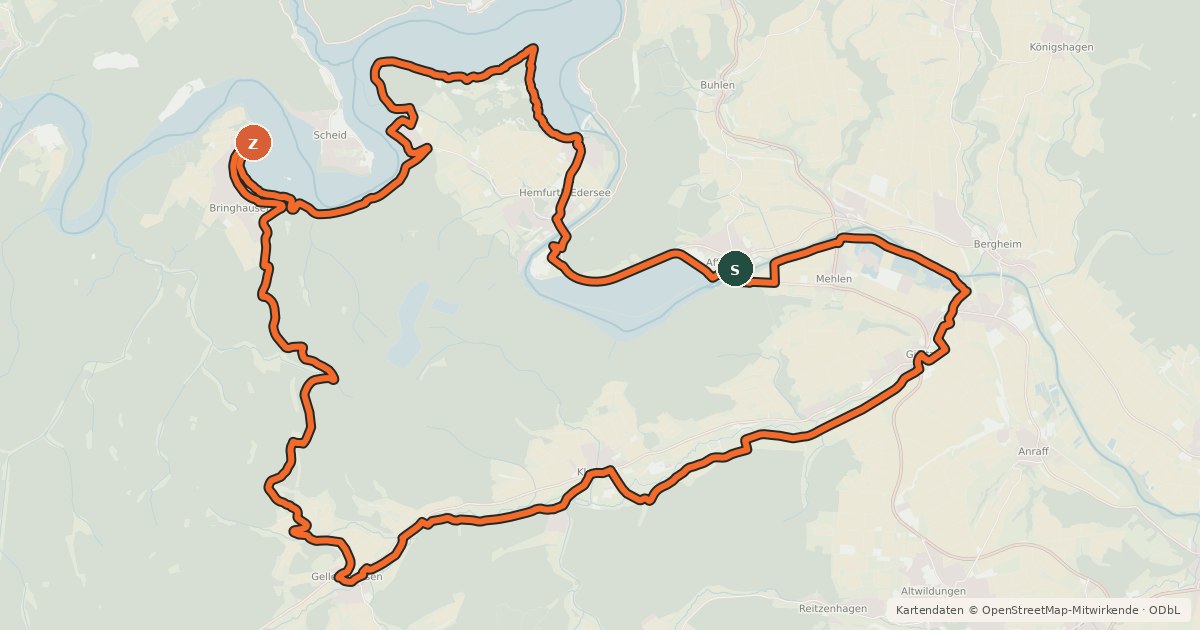 Kartenübersicht der Radroute Ederseeradweg ER3