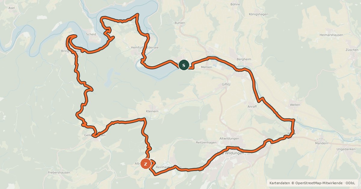 Kartenübersicht der Radroute Ederseeradweg ER4